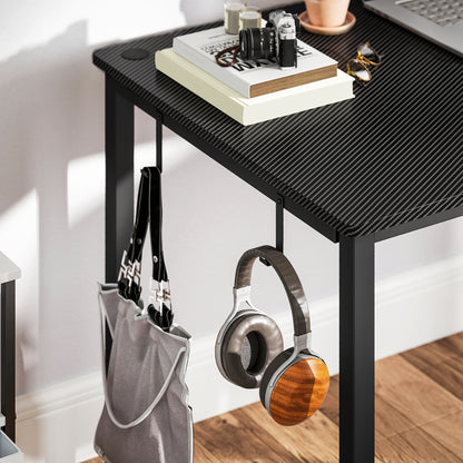 L-Shaped Computer Gaming Desk with Fabric Bag, Hooks and Cable Management, 145 x 81 x 76cm - Black