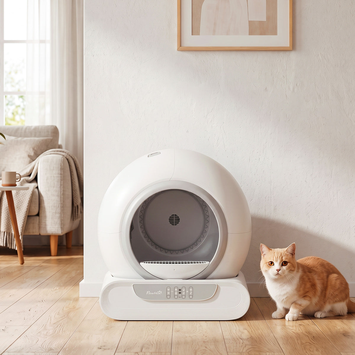 PawHut Self-Cleaning Cat Litter Box | 65L Inner Chamber & 9L Waste Bin | 2.4GHz App Control, Scheduled Cleaning & Low Entry | White/Grey