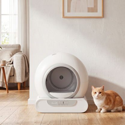 PawHut Self-Cleaning Cat Litter Box | 65L Inner Chamber & 9L Waste Bin | 2.4GHz App Control, Scheduled Cleaning & Low Entry | White/Grey