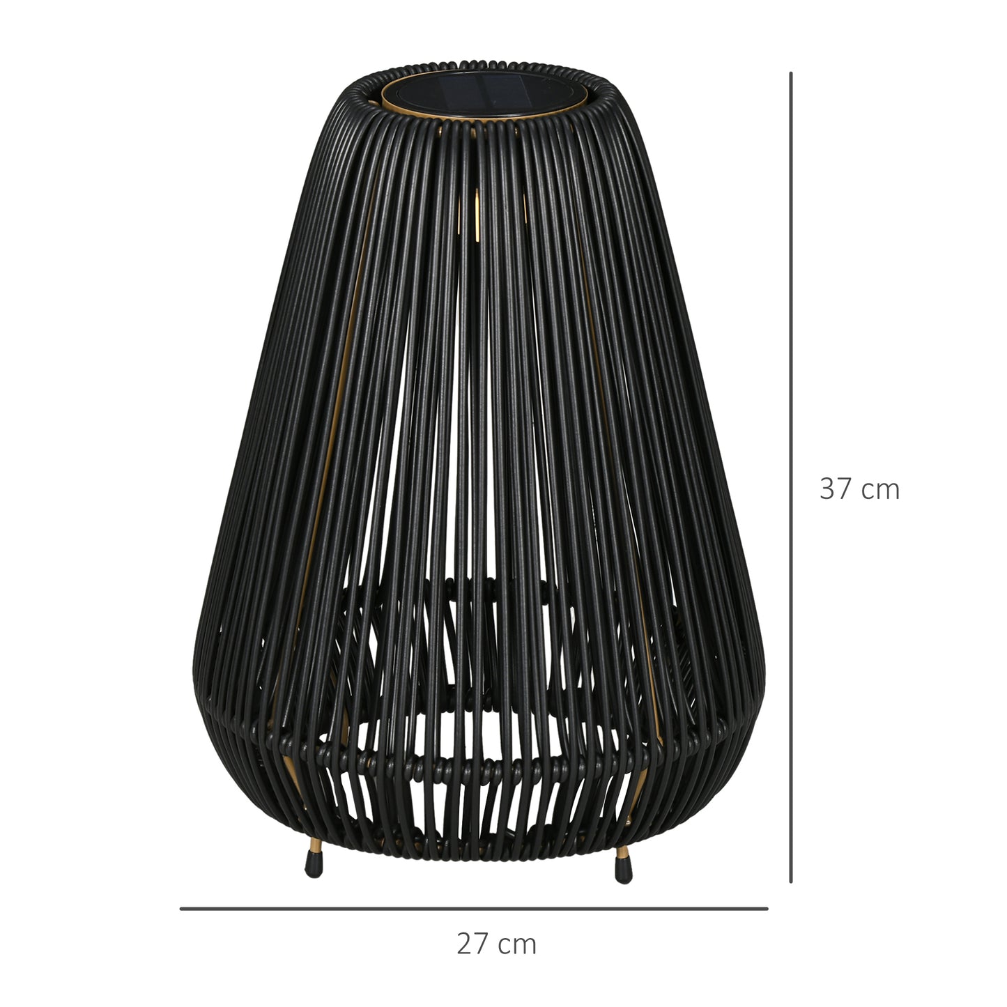 Outdoor Solar Lamp, 3-Level Adjustable Garden Rattan Solar Lantern and Decorative Lighting W/ Auto On/Off LED Light for Porch, Deck, Black