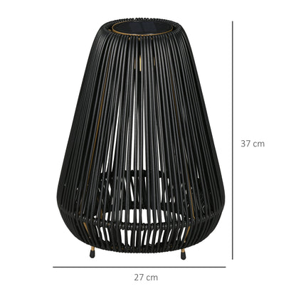 Outdoor Solar Lamp, 3-Level Adjustable Garden Rattan Solar Lantern and Decorative Lighting W/ Auto On/Off LED Light for Porch, Deck, Black