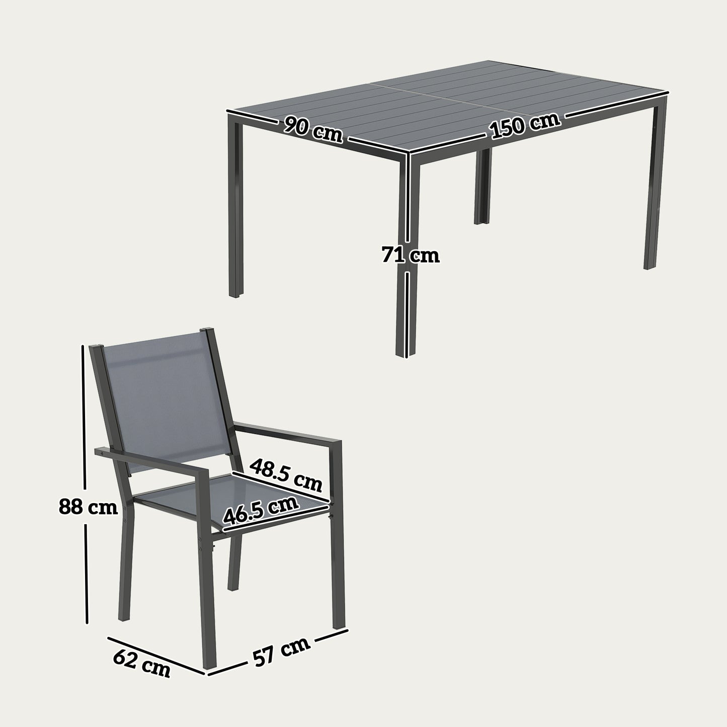 7 Piece Garden Dining Set, Outdoor Furniture Set with 6 Stackable Chairs and 150 cm Rectangle Table, WPC Slatted Top, Rust-Resistant Steel Frame