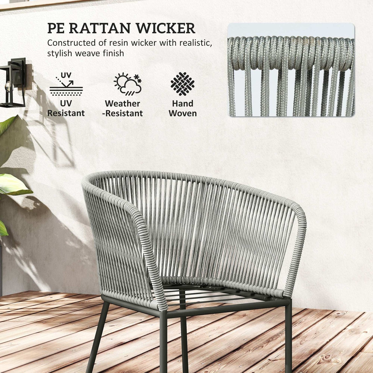 Rattan Dining 6 Seater Garden Furniture Set W/ Acacia Wood Top Rectangle Table, 6 Chairs for Outdoor, Patio, Conservatory, Grey