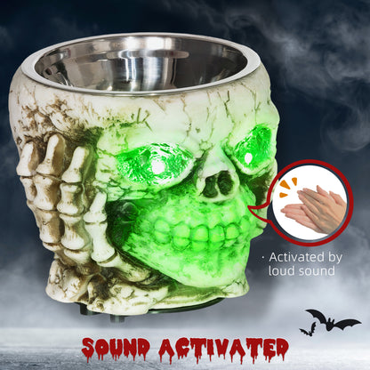 14cm 5.5" Skeleton Candy Toffee Sweets Bowl Outdoor Halloween Decoration, Halloween Prop with Sound Activated, Light Up Eyes, Sound Effects for Haunted House