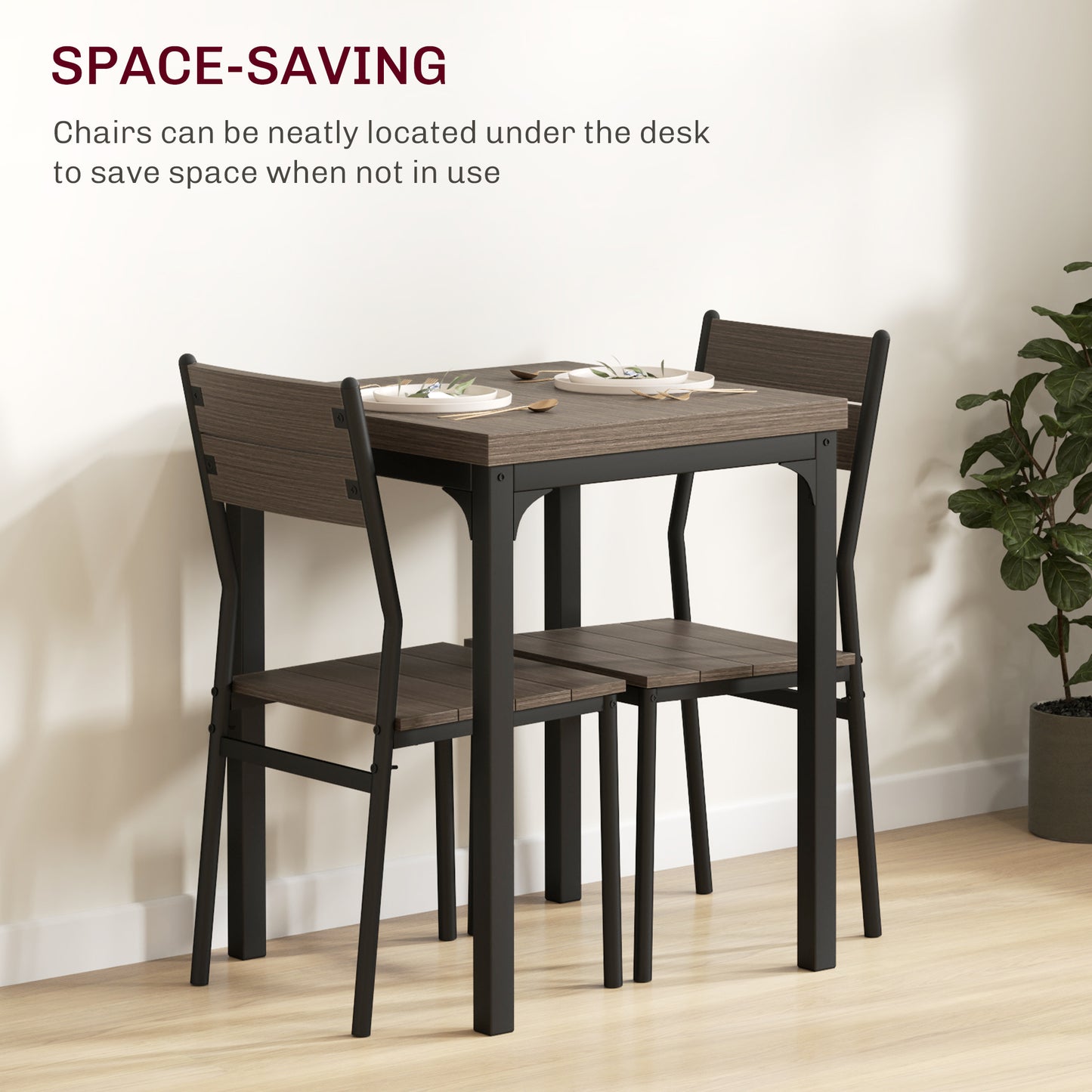 Three-Piece Minimal and Compact Dining Set, Grey Wood Grain