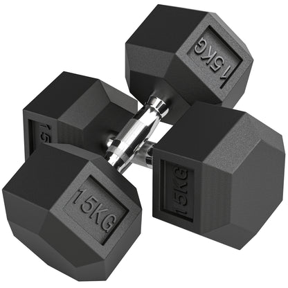 30KG Rubber Hex Dumbbell Portable Hand Weights Dumbbell Home Gym