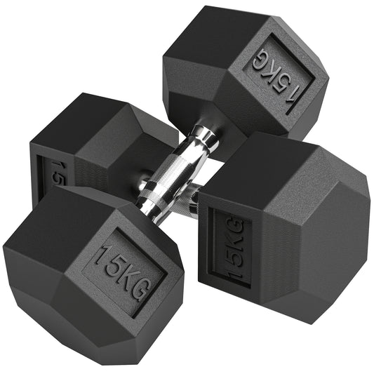 30KG Rubber Hex Dumbbell Portable Hand Weights Dumbbell Home Gym