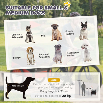 Dog Bike Trailer | 20kg Capacity | 20" Inflatable Rubber Wheels | Universal Coupler | 600D Oxford Fabric | Steel Frame | Reflectors & Safety Flag | Foldable | 139x72x88cm | Red