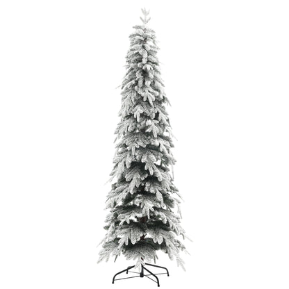 7ft Pencil Artificial Christmas Tree, Snow Flocked Xmas Tree with Downswept Branches and 800 Tips, Auto Open, Steel Base, Holiday Decoration for Home Office, Green