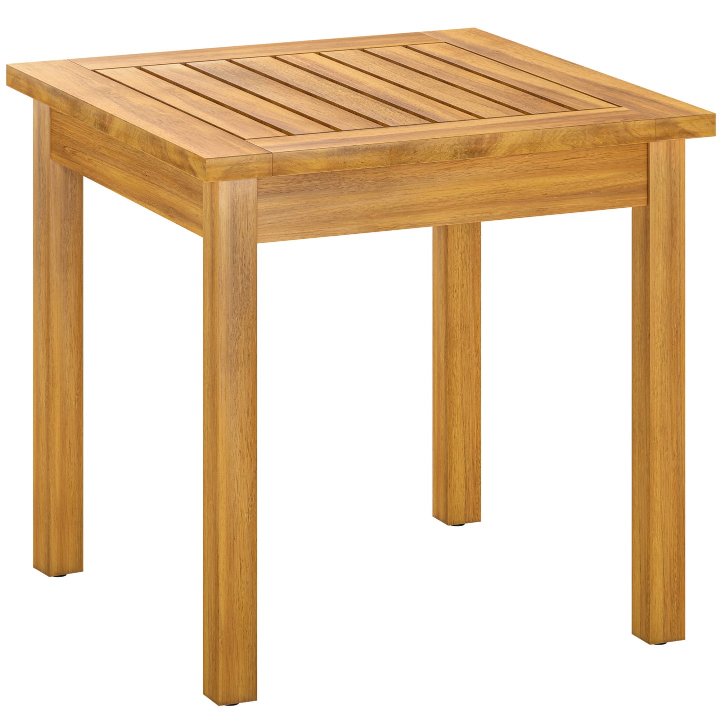 Solid Acacia Wood Coffee Table | Slatted Top | 30kg Capacity | Adjustable Foot Pads | No Assembly Required | Indoor & Outdoor | 48 x 48 x 46cm | Natural Teak Finish