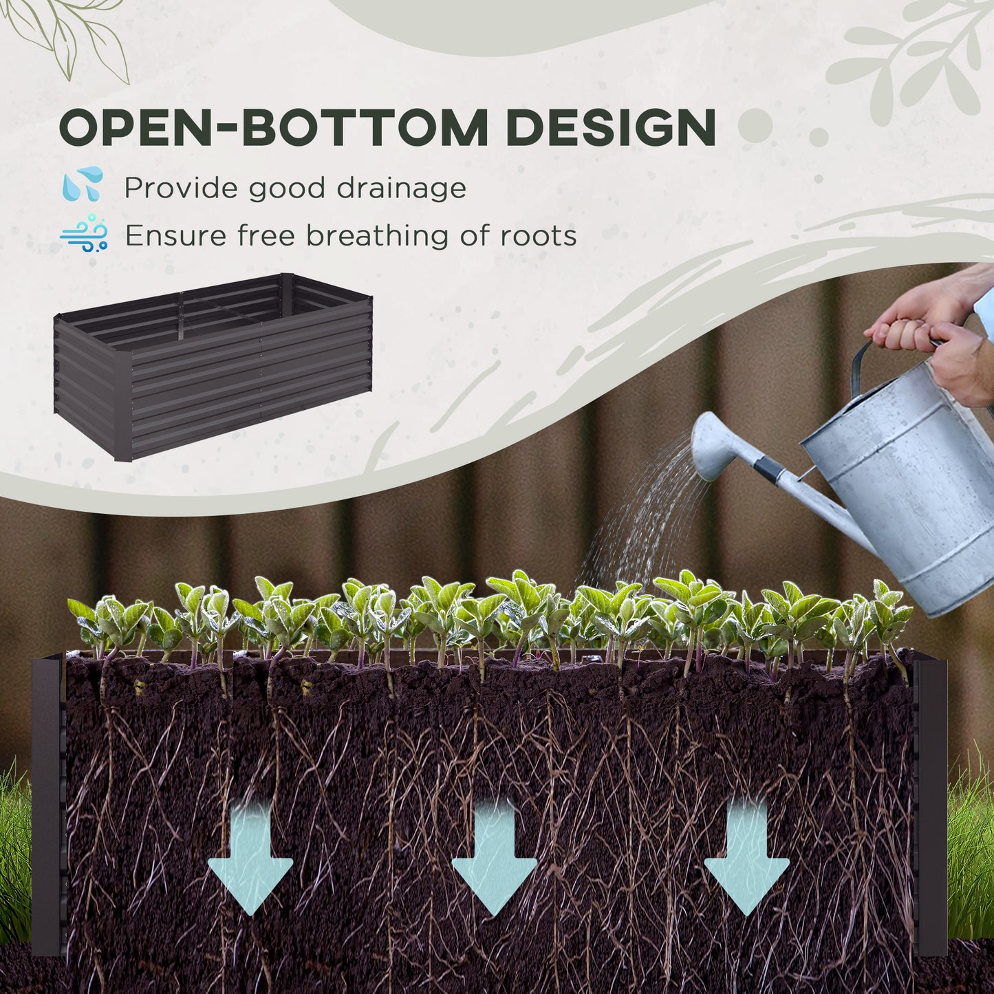 Set of 2 Raised Beds for Garden, Galvanised Steel Outdoor Planters Multi-reinforced Rods for Vegetables, Plants, Flowers and Herbs, 180 x 90 x 59 cm