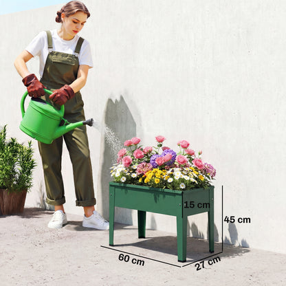 Metal Raised Garden Planter on Legs | Powder-Coated | Drainage Hole | Rubber Feet | 20kg Capacity | 20L Soil | Ideal for Balconies & Patios | 60x27x45cm | Green