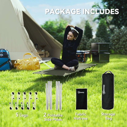 Outsunny Lightweight Camping Bed, w/ Strong Support 150kg and Carry Bag for Camping, Dark Green