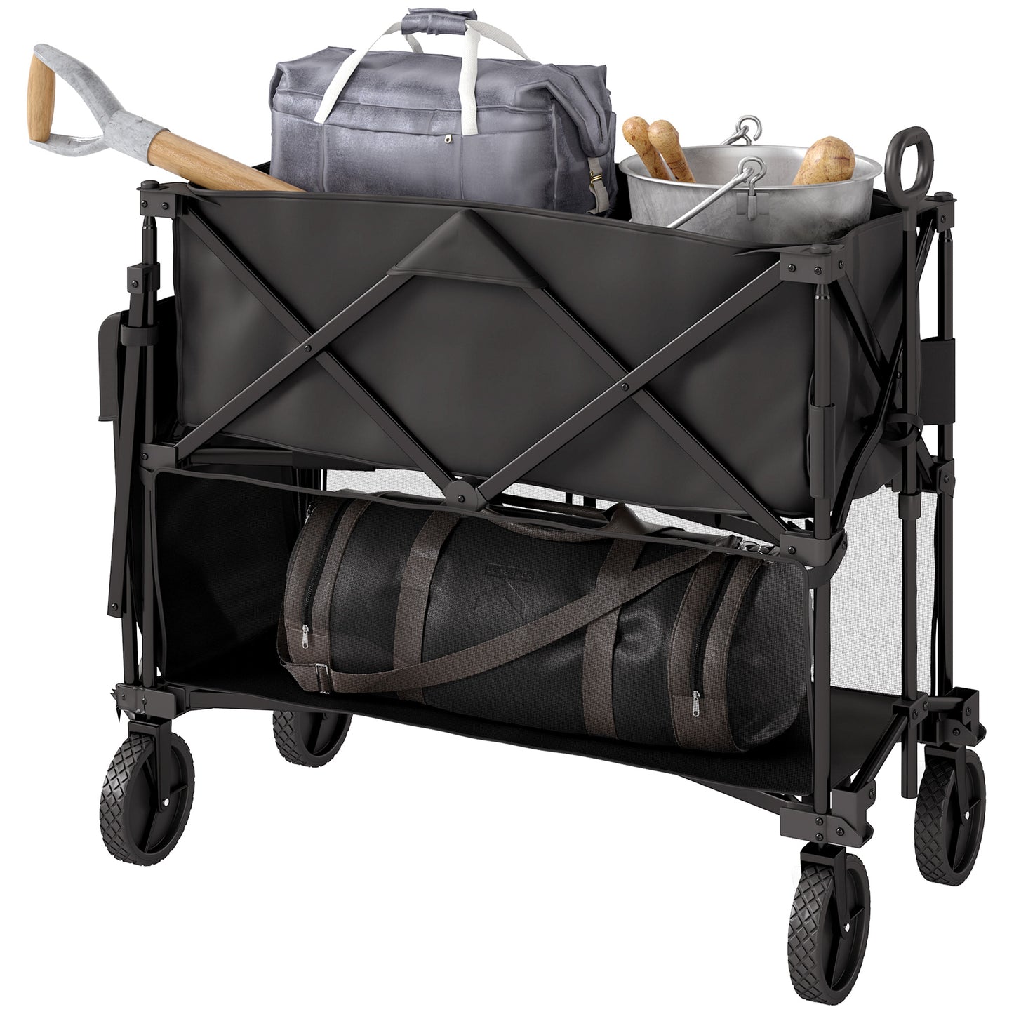 Double Decker Folding Trolley on Wheels, 200KG & 350L Capacity Collapsible Wagon Festival Trolley Cart For Camping Sports Shopping Garden and Beach