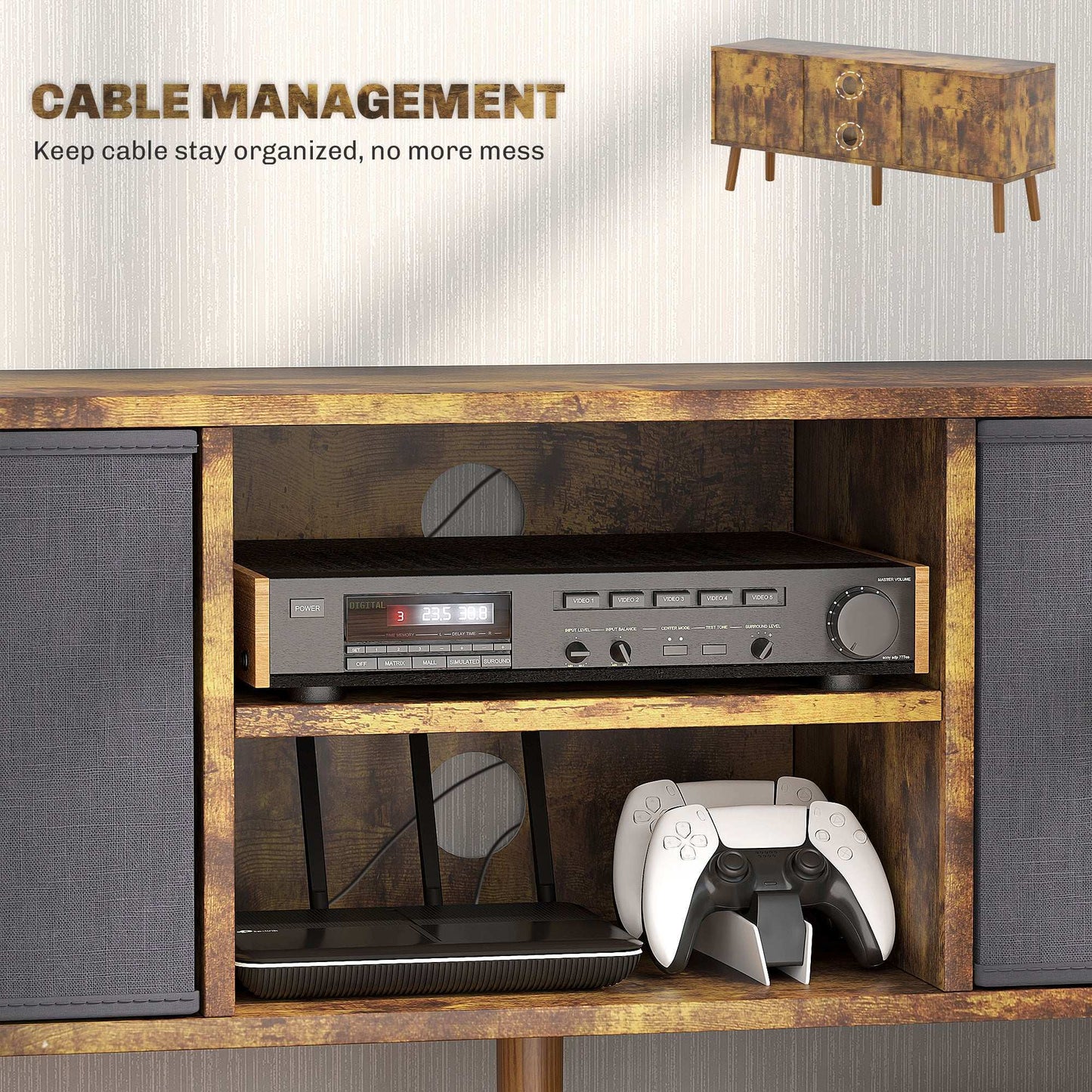 Retro Vintage Style TV Cabinet Stand Unit for TVs up to 50'' with Foldable Drawers, Entertainment Centre for Living Room Rustic Brown