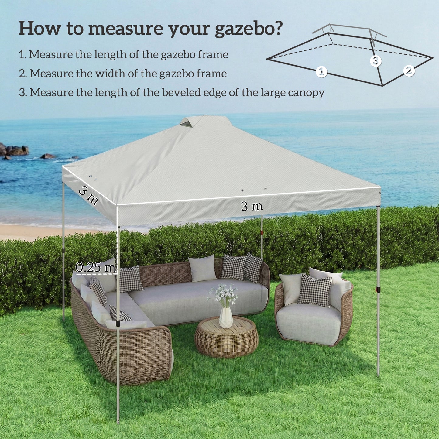 3x3m Gazebo Roof Replacement Canopy | UV50+ Waterproof | 210D Silver-Coated Oxford Fabric | Double Vented | 8 Drainage Holes | Hook & Loop | Fits 3x3m Straight-Leg Frames | White