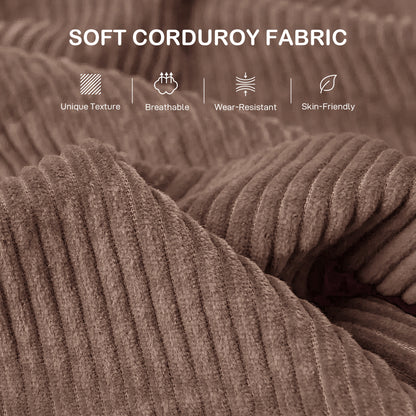 Modern 3 Seater Sofa with Spring Cushion, 212 cm Fabric Jumbo Cord Sofa Couch with 2 Scatter Cushions, Upholstered Corduroy Settee, Coffee