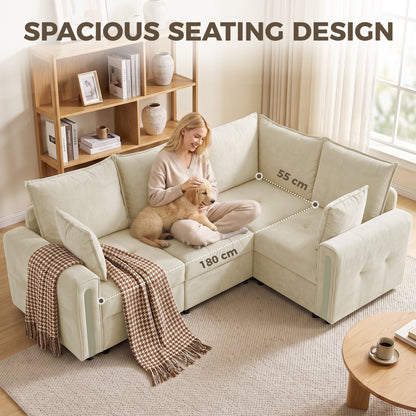 228cm Reversible L-Shaped Sofa | 3-Seater Velvet Corner Sofa with Lift-Up Storage | Deep Padded Seats & Wide Arms | Beige or Green