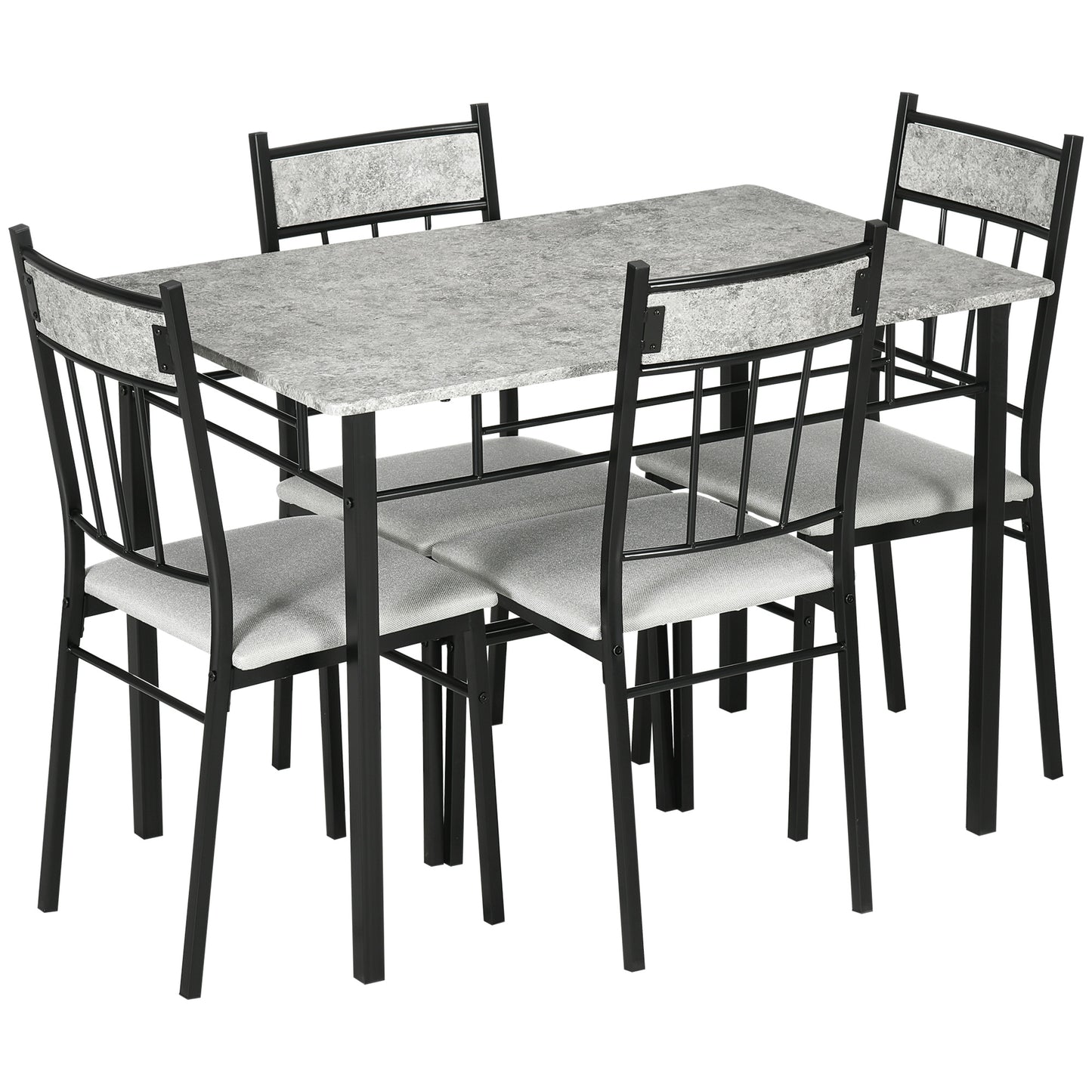 5 Pieces Dining Room Sets, Modern Dining Table and Chairs Set 4 with Marble Effect Tabletop, Padded Kitchen Chairs and Metal Frame, Light Grey