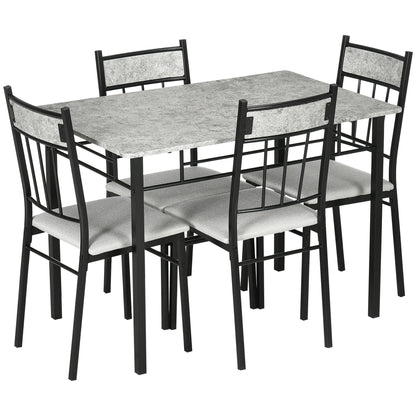 5 Pieces Dining Room Sets, Modern Dining Table and Chairs Set 4 with Marble Effect Tabletop, Padded Kitchen Chairs and Metal Frame, Light Grey