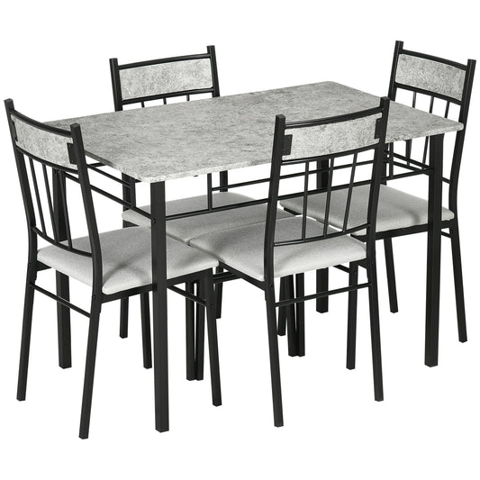 5 Pieces Dining Room Sets, Modern Dining Table and Chairs Set 4 with Marble Effect Tabletop, Padded Kitchen Chairs and Metal Frame, Light Grey