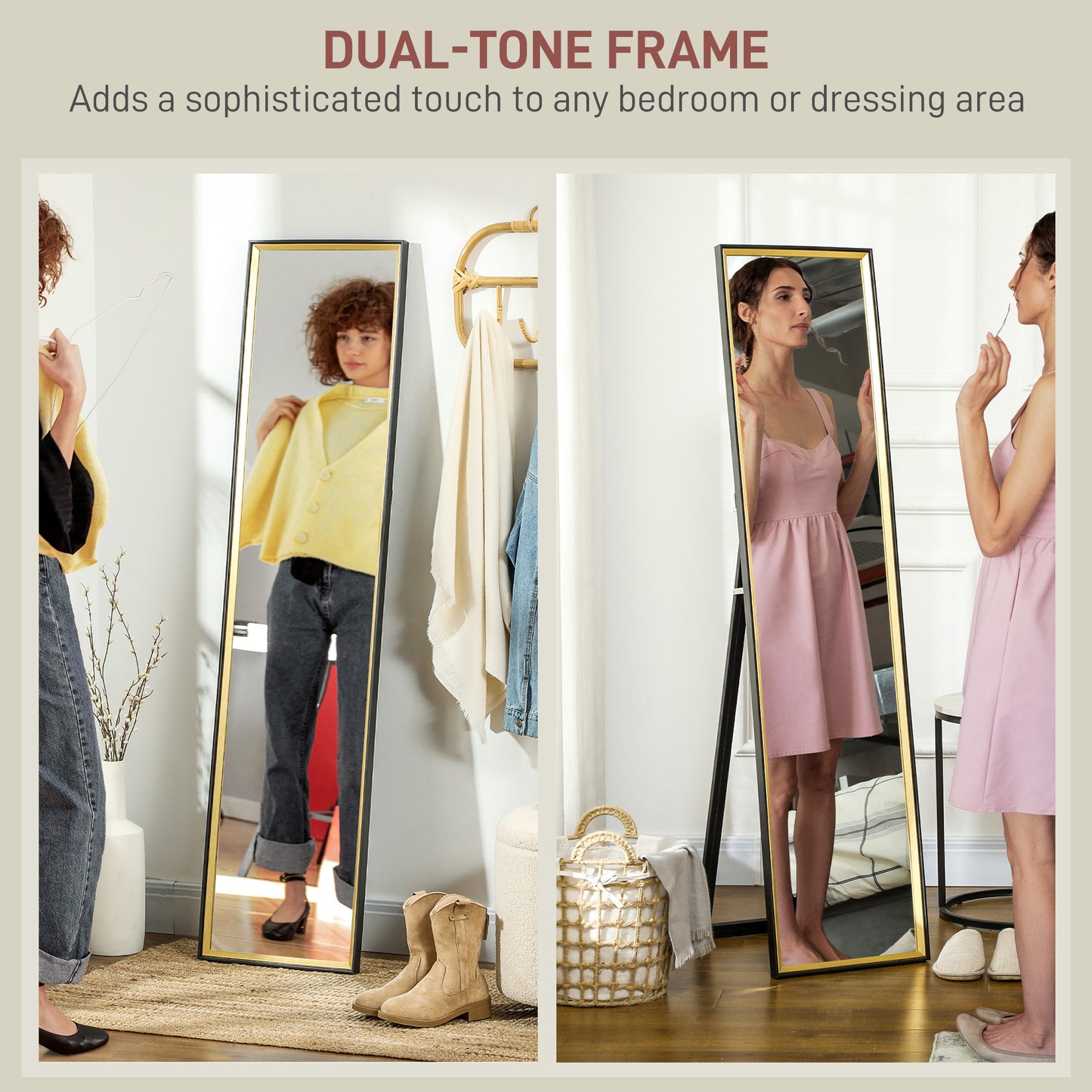 Full Length Mirror, 37 x 157cm Wall Mounted, Leaning, Free Standing Mirror, Framed Full Body Mirror for Living Room, Bedroom, Black