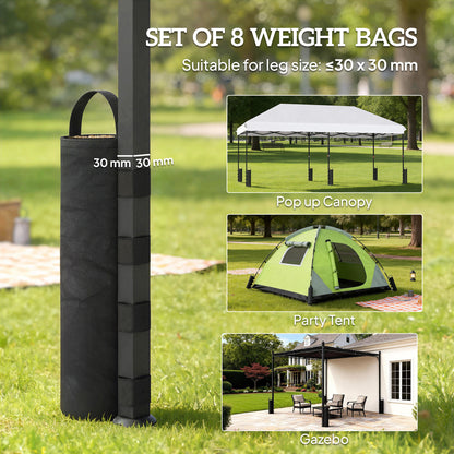 8 Pack Gazebo Sand Weight Bags | 5kg Each | 600D Oxford | Hook & Loop Fastener | Carry Handle | Legs up to 30x30mm | Black