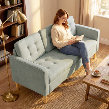 3-Seater Sofa with Hidden Under-Seat Storage | Button-Tufted | Snow Flannel | Eucalyptus Frame | 100kg per Seat | 169cm | Light Grey