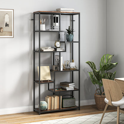 Seven-Tier Geometric Bookcase - Brown/Black