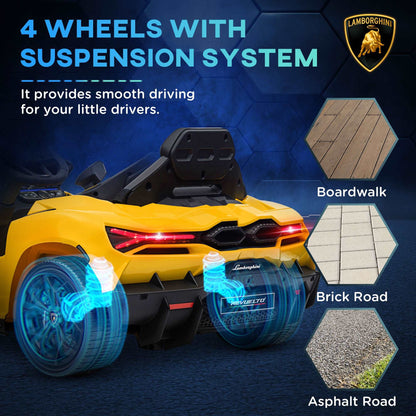 AIYAPLAY Lamborghini Revuelto Licensed 12V Ride on Car w/ Butterfly Doors Training Wheels, Suspension, Remote Control Yellow / Orange