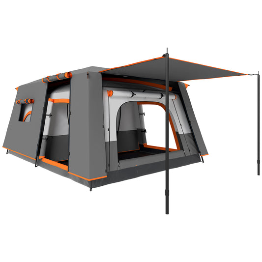 4-6 Man Camping Tent, Double Layer Tunnel Tent with Porch, Living Area and 2 Bedrooms, Sewn in Groundsheet, 3000mm Waterproof, Grey