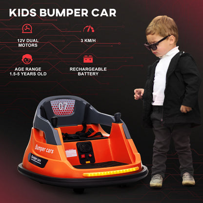 Kids Bumper Car, 360° Rotation Spin 12V Electric Car with Lights, Music, for Ages 1.5-5 Years - Orange