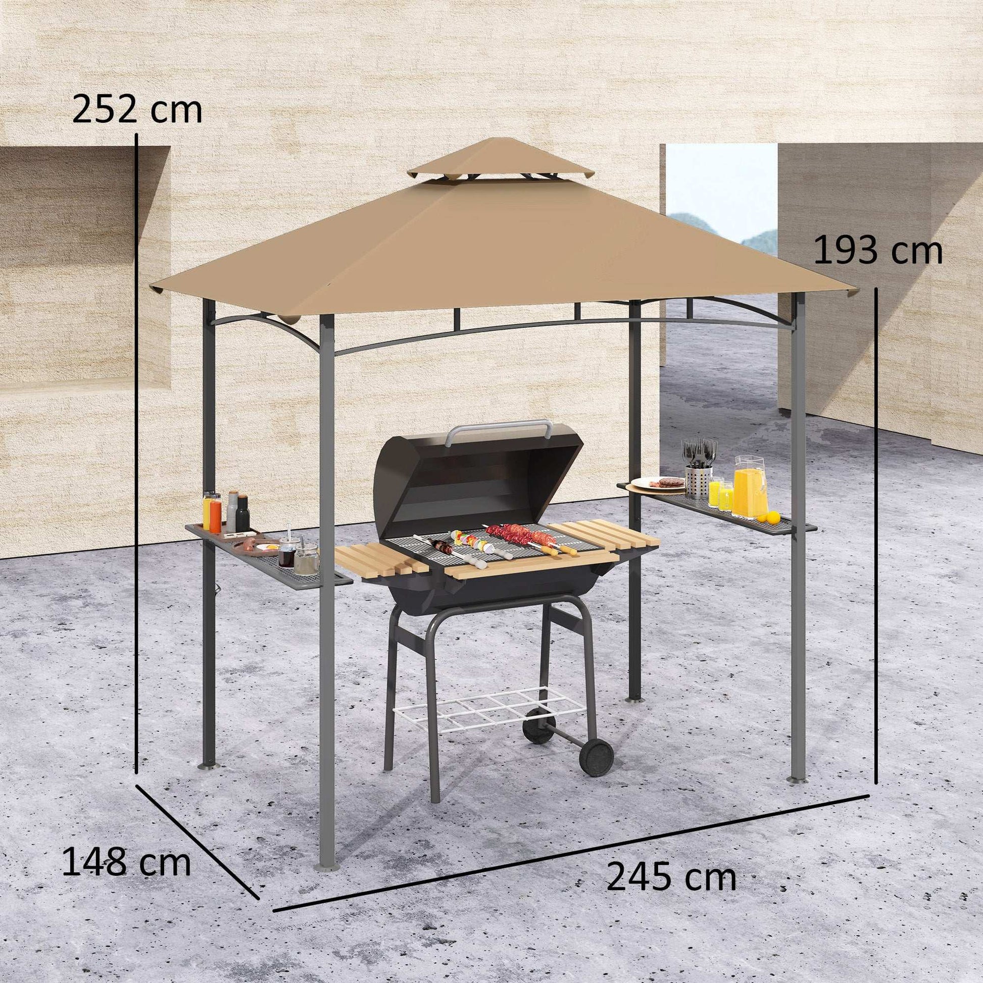 2.5M (8ft) New Double-Tier BBQ Gazebo Shelter Grill Canopy Barbecue Tent Shelter Patio Deck Cover - Khaki