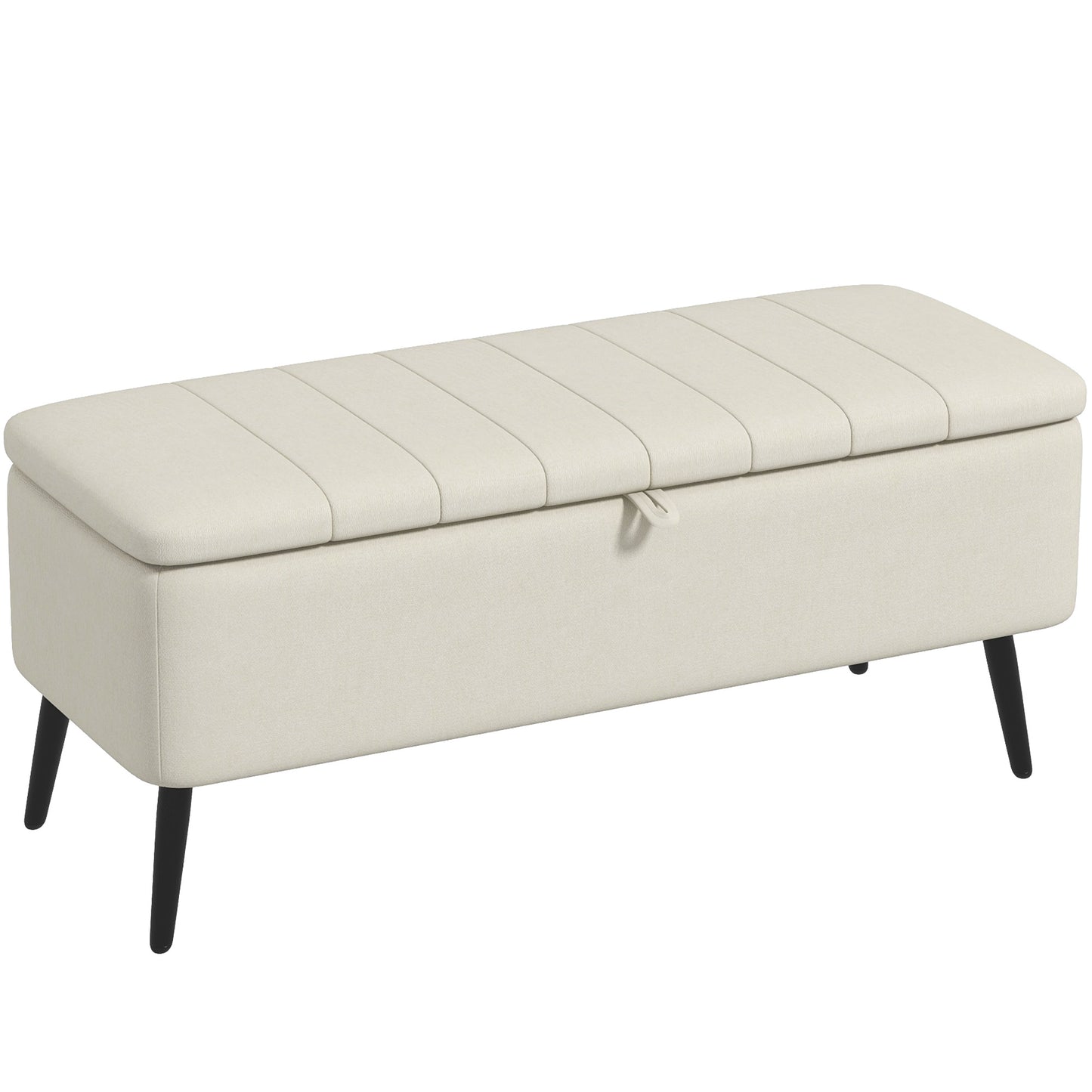 Storage Ottoman Linen Fabric Bench with Flip Top - Cream White
