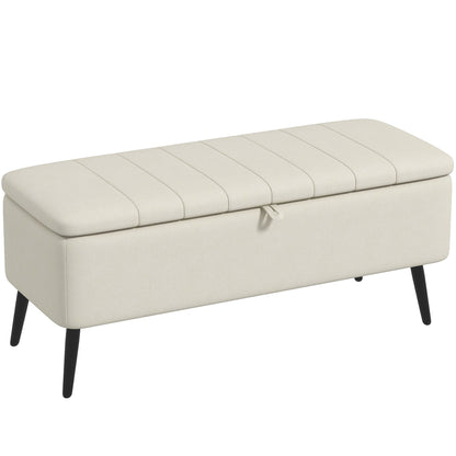 Storage Ottoman Linen Fabric Bench with Flip Top - Cream White