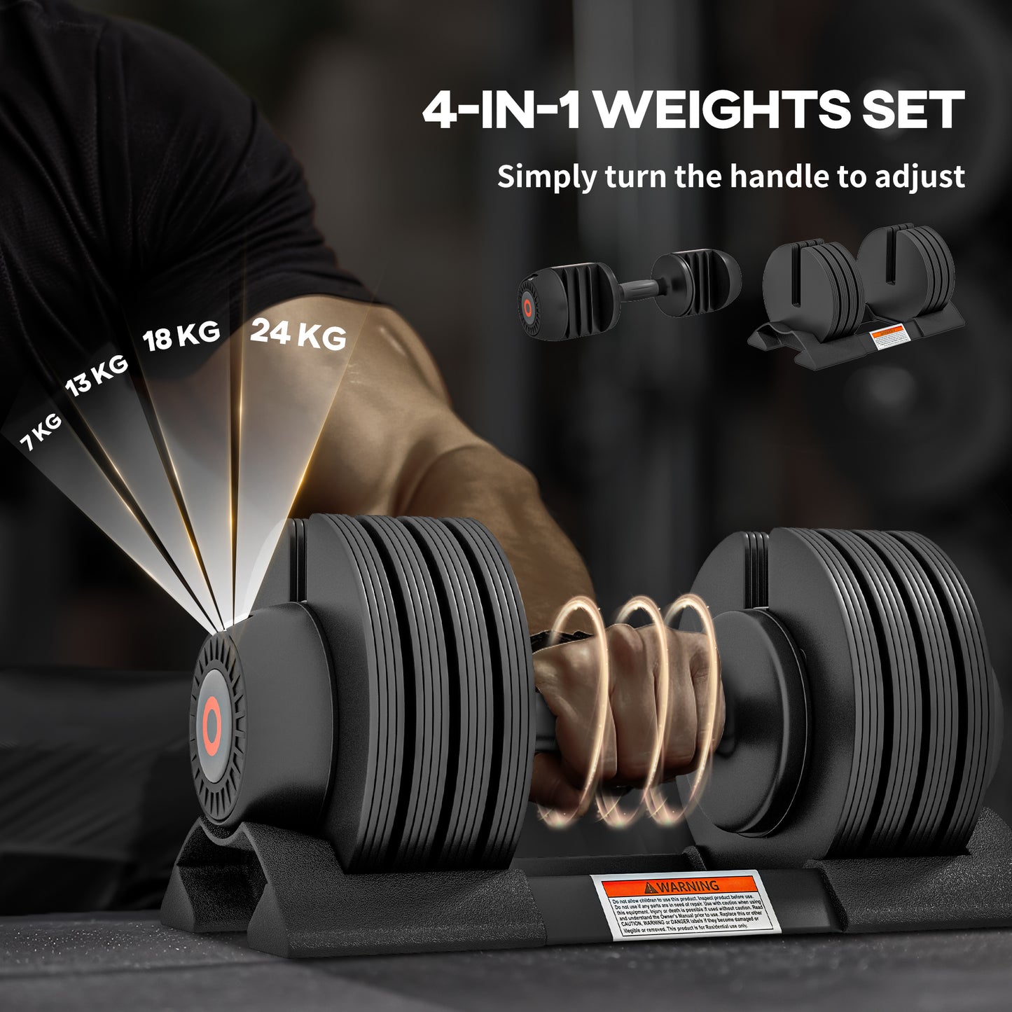 SPORTNOW Adjustable Dumbbells Set, 4-in-1 Weights Set with Storage Tray and Non-Slip Handle, 7KG 13KG 18KG 24KG