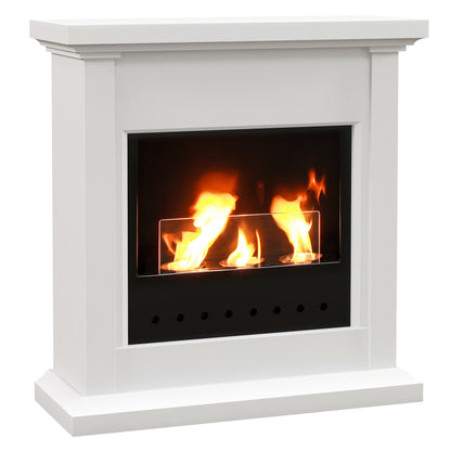 Gel and Ethanol Fireplace Stove, Modern Bioethanol Fire, Indoor Ethanol Burner with 1.2 Litres (39oz) Volume, Burns for Up to 3 Hours, 26 Inch, White