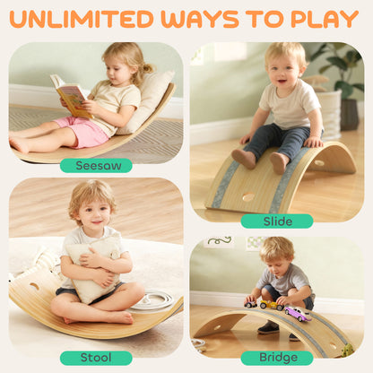 AIYAPLAY Kids Wooden Balance Board with Rope, Wooden Wobble Board with Felt for Sensory Play, for Toddler 3-6 Years Old