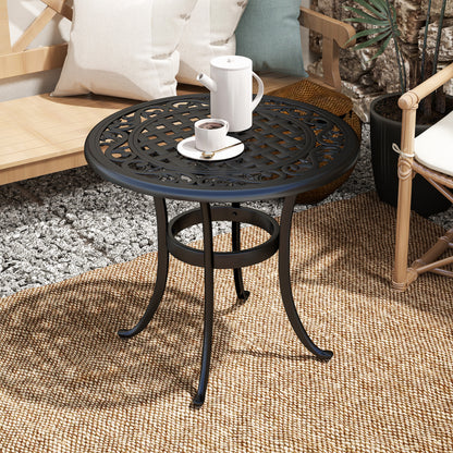 60cm Round Cast Aluminium Garden Side Table | Decorative Cut-Out Top | Curved Legs | 60kg | Black