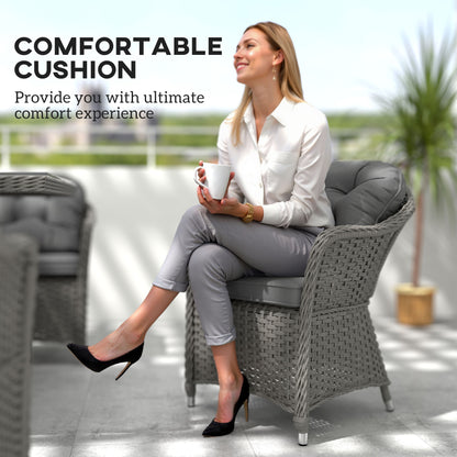 6 Seater Outdoor Garden Furniture Dining Set with Seat and Back Cushions, PE Rattan Table and Chairs, Rectangular Glass Top Table