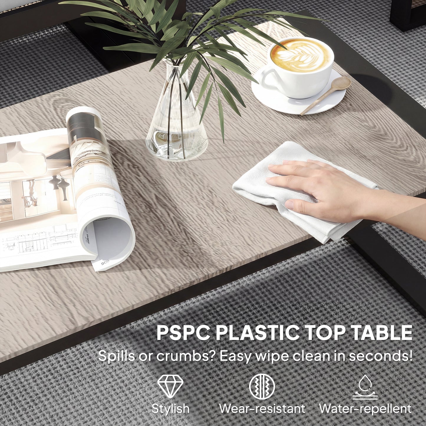 4-Piece L-Shape Garden Sofa Set | 2 Loveseats | Armless Chair | Coffee Table | Texteline Mesh | 10cm Seat & 16cm Back Cushions | 240kg | Dark Grey