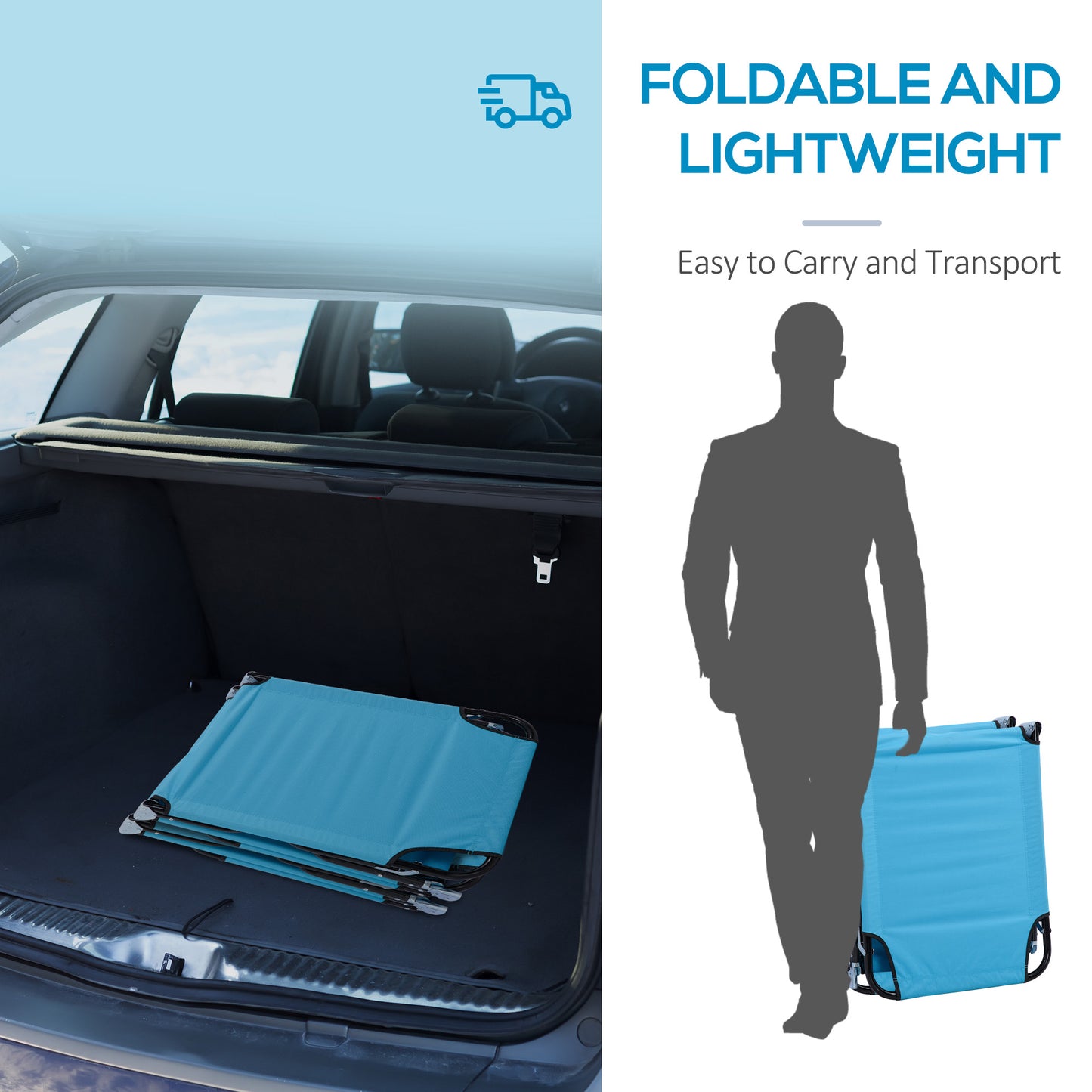 Foldable Sun Lounger Set of 2 with 5-Position Adjustable Backrest, Portable Recliner Chaise Lounge Chair with Breathable Mesh Fabric, Sky Blue