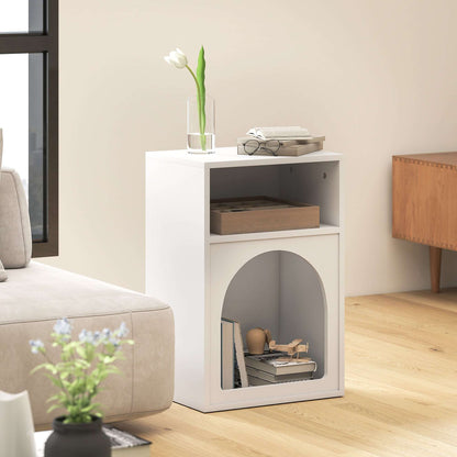MDF Arch Bedside Table | 2 Open Compartments | Compact Design | Fits Narrow Spaces | 35kg Capacity | 40x30x60cm | White