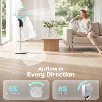 Silent Standing Pedestal Fan | 41" | 20dB Sleep Mode | 8 Speeds | 85° Oscillation | 12H Timer | Remote | Aroma Box | White