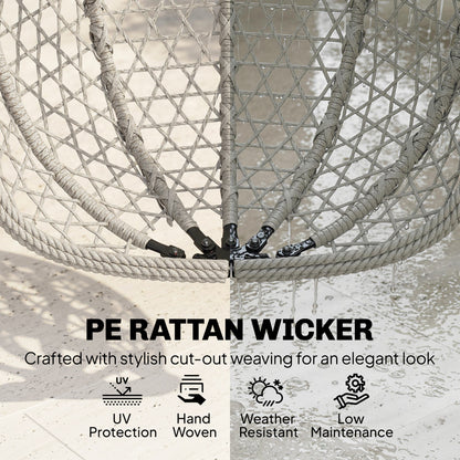 Hanging Egg Chair with Stand | PE Rattan | 15cm Cushion & Headrest | Safety Strap | Foldable Basket | 120kg | Light Grey