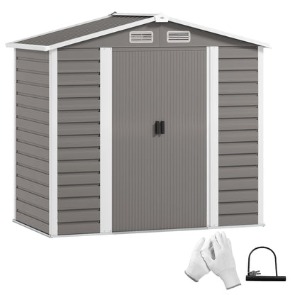 7 x 4ft Garden Shed, Easy to Assemble, Upgraded Galvanised Steel Frame with Foundation Kit, Double Doors with Lock, Outdoor Metal Shed
