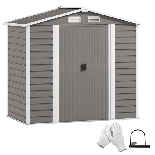 7 x 4ft Garden Shed, Easy to Assemble, Upgraded Galvanised Steel Frame with Foundation Kit, Double Doors with Lock, Outdoor Metal Shed