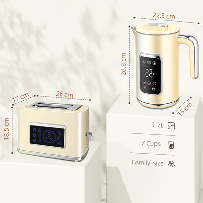 Touch Screen Kettle and Toaster Set - Cream / Grey / Black