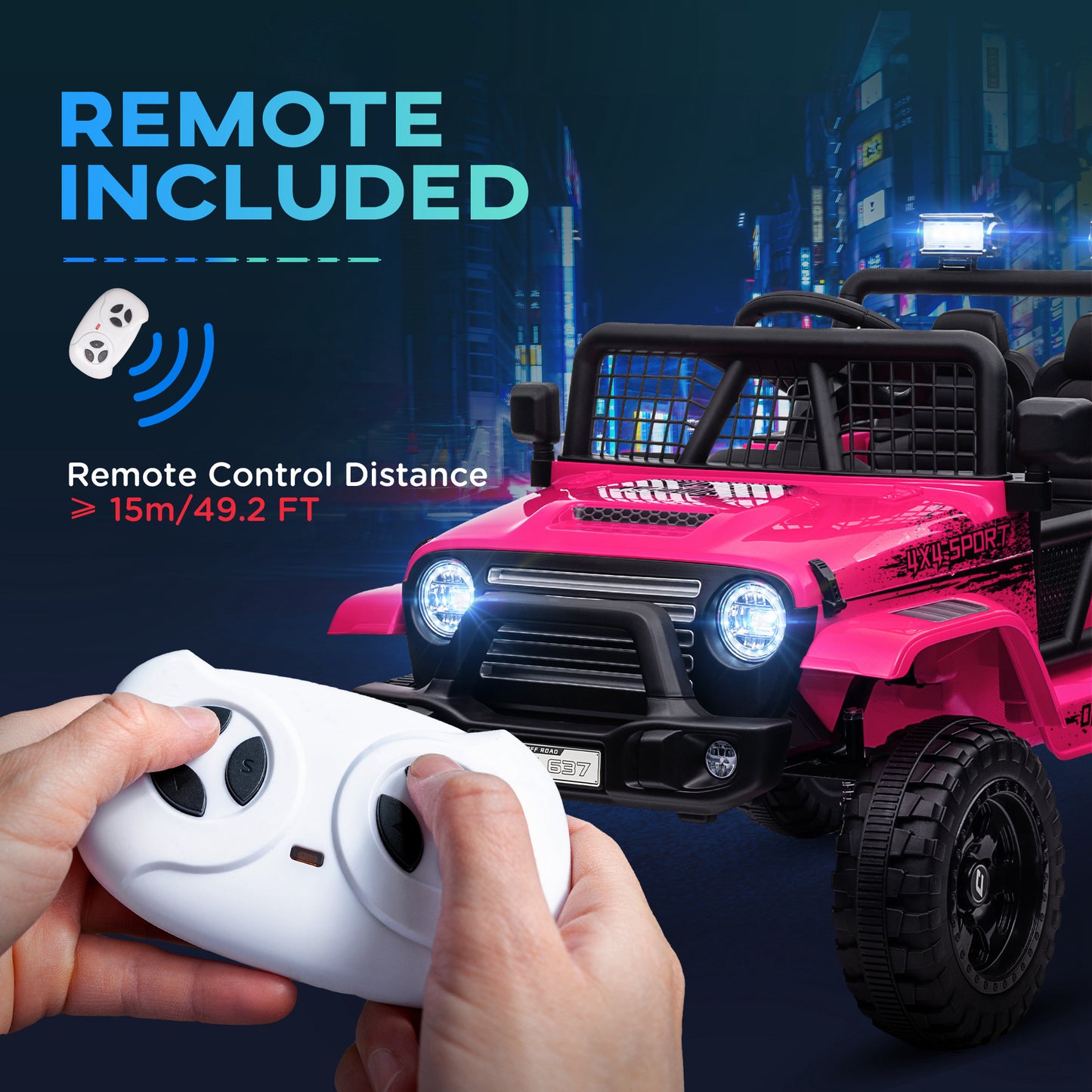 AIYAPLAY 12V Battery Powered Kids Ride On Car, Electric Truck w/ Spring Suspension, Remote, Music Horn Lights - Pink