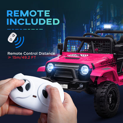 AIYAPLAY 12V Battery Powered Kids Ride On Car, Electric Truck w/ Spring Suspension, Remote, Music Horn Lights - Pink
